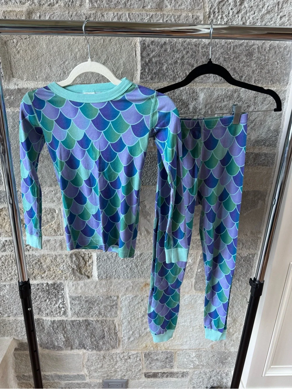 Hanna Andersson Mermaid Scale Pajama Set Girls Size 8 Organic Cotton